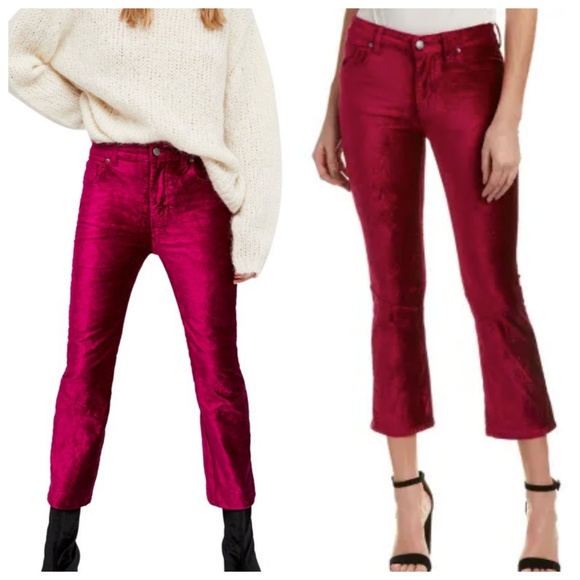 Free People Pants - Free People pink velvet Flare crop Pants size 26